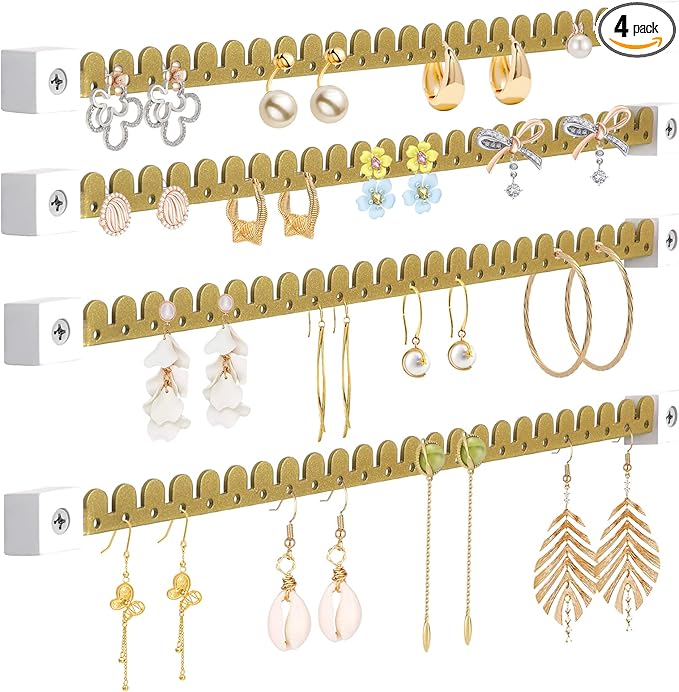 Earring Organizer Wall Mounted 4 Pack Earring Holder Hanging Jewelry Organizer Display for Stud/Hoop/Dangle Earring Necklace Bracelet Ring