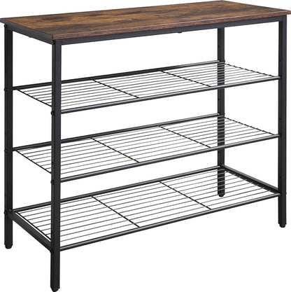4-Tier Shoe Rack Organizer, Metal Mesh Shoe Storage Shelf, for Entryway, Hallway, Closet, Dorm Room, Industrial, Rustic Brown