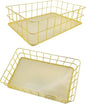 2Pcs Gold Basket Bathroom Organizer Storage Basket for Decor Desktop Exquisite Vanity Dresser Ornament Office Stationery Home(9.65 * 6.5 * 2.75inch)