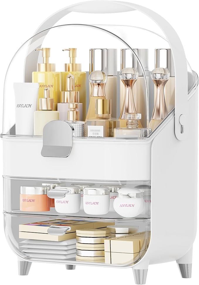 Makeup Organizer Countertop, Skincare Holder Bathroom Counter Organizer, Storage Box Cosmetic Display Cases, Teen Girl Gifts Make up Organizers for Vanity, Dresser (Sliver)