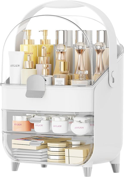 Makeup Organizer Countertop, Skincare Holder Bathroom Counter Organizer, Storage Box Cosmetic Display Cases, Teen Girl Gifts Make up Organizers for Vanity, Dresser (Sliver)