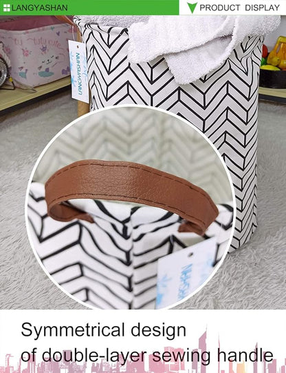 Laundry Basket Canvas Fabric Collapsible Organizer Basket for Storage Bin Toy Bins Gift Baskets Bedroom Clothes Children Nursery Hamper (Geometric)