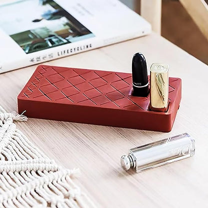 Silicone Lipstick Organizer 18+6 Slots, Lipstick Holder Stand Square Nail Polish Rack for Brush Lip Eye Stick Nail Polish Brushes Eyebrow, Wine Red