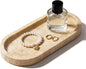 Natural Travertine Vanity Tray Waterproof Italy Marble Bathroom Organizer for Perfume, Candles & Jewelry Non-Slip Oval Storage Tray for Spa, Bedroom, Kitchen 9.8" x 4.5" Beige (WH028)