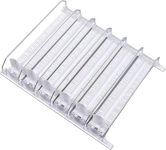 Cryfokt Self Pushing Drink Holder,Width Large Capacity 15in Fridge Drink Dispenser with Automatic Forward Sliding, Spring Loaded Soda Can Drink Organizer for Beer Wine (White), Cryfoktiofdhu5cg9-12