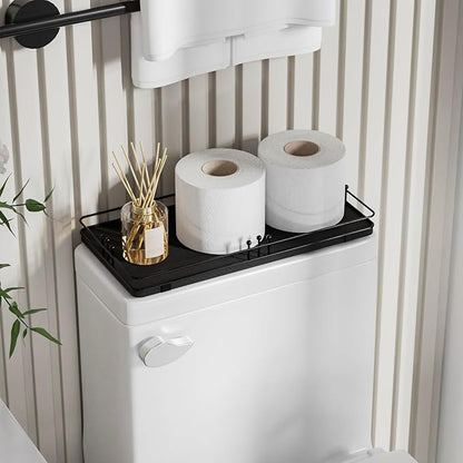 Toilet Paper Basket, Bathroom Basket for Counter Toiletries Towel Decor TP, Toilet Tank Tray, Guest Back of Toilet Organizer Storage, Vanity Tray for Perfume Makeup, Kitchen 13”x6.5” Black