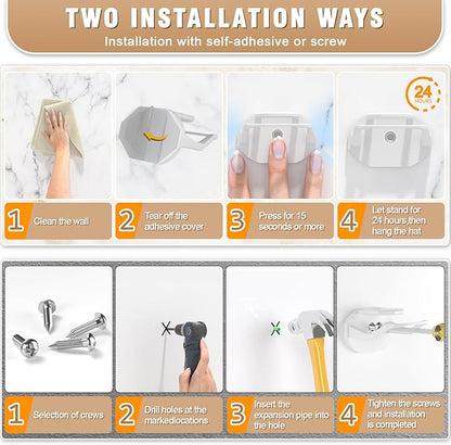 Niunuerga 36 Pack Adhesive Hat Hooks for Wall, Super Strong Hat Rack for Baseball Caps, Hat Organizer Display for Home Decor, Hat Hangers Holder for Wall, Door, Closet, No Drilling (White)