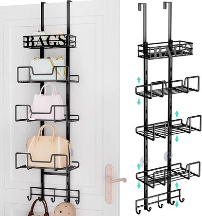 HapiRm Over Door Purse Organizer - Adjustable Purse Storage Rack with Bags Design Metal Basket, Wall Mounted Handbag Organizer, Hanging Handbag Holder, Can Use As 1/2 Part Detachable
