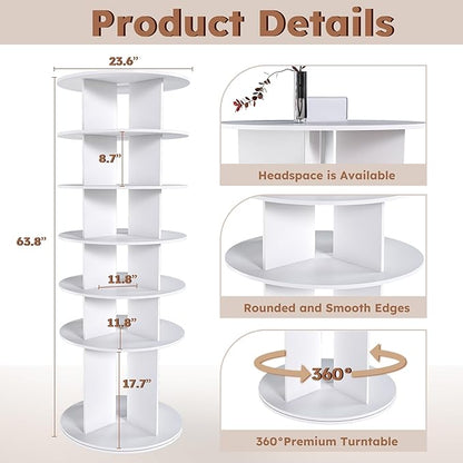 Runboll 6-Tier Rotating Shoe Rack Tower Spinning Shoe Display Lazy Susan Storage Tower, Free Standing 360 Revolving Shoe Organizer for Living Room Entryway Doorway