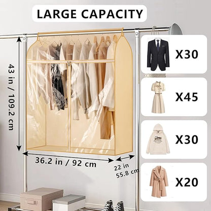 Garment Bags for Hanging Clothes Storage Closet Garment Rack Cover Dust Proof Coat Protector for Suits Jackets with Large Clear Window (Beige)