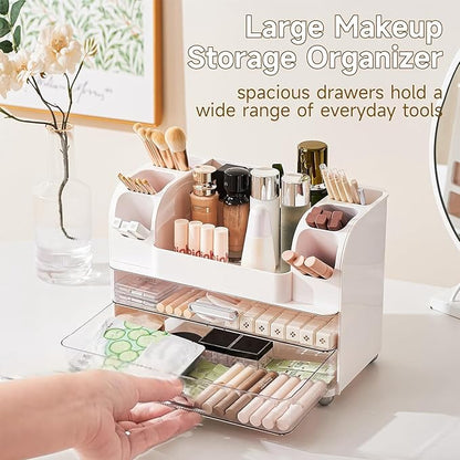 Drawer Cosmetic Organizer, Beauty Tool Display Box, Desktop Skin Care Organizer (White)