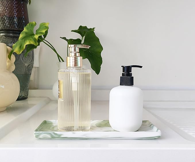 9.2" Porcelain Small Bathroom Tray, Ceramic Countertop and Vanity Tray for Cosmetics, Perfume, Jewelry, Candle - Kitchen Soap Tray for Kitchen Counter (Green)