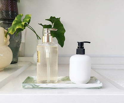 9.2" Porcelain Small Bathroom Tray, Ceramic Countertop and Vanity Tray for Cosmetics, Perfume, Jewelry, Candle - Kitchen Soap Tray for Kitchen Counter (Green)