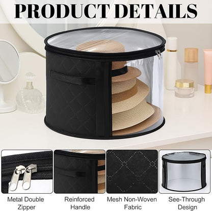 AceOrbit 2 Pcs Oversized Clear Hat Storage Box for Women 16.5 x 10.4 Inch Cowboy Hat Storage Box with Lid Hats Bags for Travel Holds up to 7 Caps (Black,Classic Style)