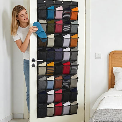 Over the Door Shoe Organizer - with Hooks 40-Pocket Mesh Holder | Large Capacity Shoe Holder for Door - for Bedroom Living Room Bathroom Entryway Sneaker Slippers Toiletries Bottles Crafts Toys