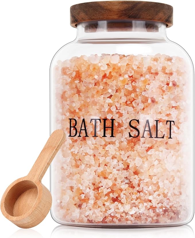 BKYFPQ 74 oz Glass Bath Salts Jar,Bath Salt Container with Wooden Lid and Scoop,Bathroom Organizers and Storage,for Bathroom Bath Decor,Home Decor,Bathtub Accessories for Women