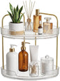 2-Tier Acrylic Corner Bathroom Organizer with Handle Round Skincare & Makeup Storage Tray, Waterproof, Lightweight, Heat Resistant Vanity Shelf for Countertop, Kitchen, Bedroom, Dresser