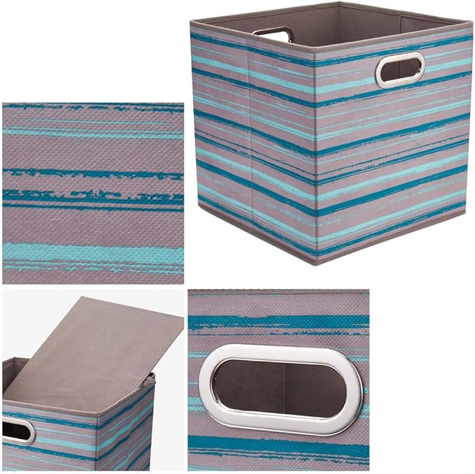 6 Cube Storage Bins Teal Stripes Gradient Lines 10.5x10.5x11 Inch Foldable Whale Coastal Print Fabric Half Storage Basketes for Home Organizers Storage Drawer,QY-SC12-6
