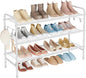 VILICK 3 Tier Shoe Rack 33" Wide Metal Shoe Organizer Long Shoe Storage with 4 Side Hooks Sturdy Shoes Shelf for Front Door Entrance, Closet, Garage, Dorm, White