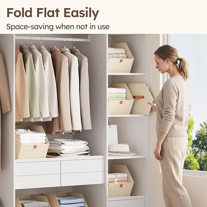 Homsorout Fabric Closet Storage Cubes - 6 Pack Square Storage Bins with Dual Handles for Clothes, Towels, Toys, Cube Storage Organizers for Bedroom, Nursery, Shelves, Closet, Small Spaces, Beige