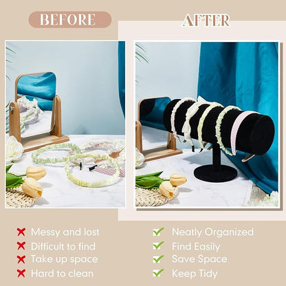Wenqik 2 Pcs T Bar Headband Holder Velvet Headband Rack Organizer Hairband Earring Display Stand for Women(Black)