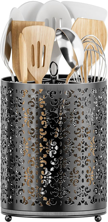 YIUKEA 360° Rotating Utensil Holder - Extra Large Cooking Utensils Caddy Counter Organizer with Instant-Dry and Removable Base for Kitchen Tools