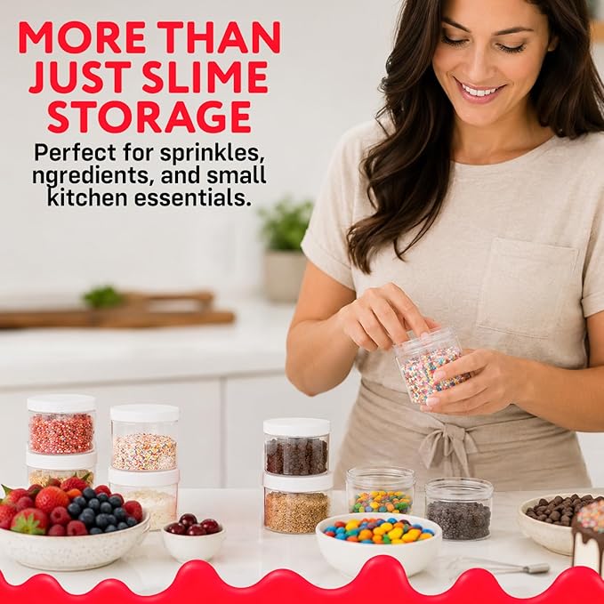 Healthy Packers Slime Containers with Water-tight Lids (8 oz, 12 Pack) - Clear Plastic Food Storage Jars with Individual Labels- Great for your slime kit - BPA Free