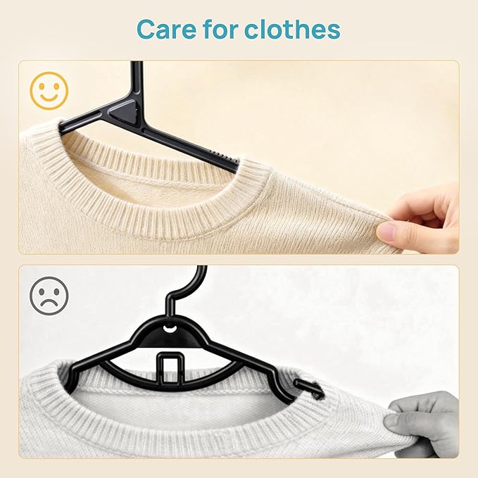 Vtopmart 60 Pack Plastic Clothes Hangers, 16.7in Standard StackFit Hangers for T-Shirt, Coats, Jackets, Sweaters, Non-Slip Slim Hanger with Hooks, Space-Saving in Closet, Durable Clothes Organizers