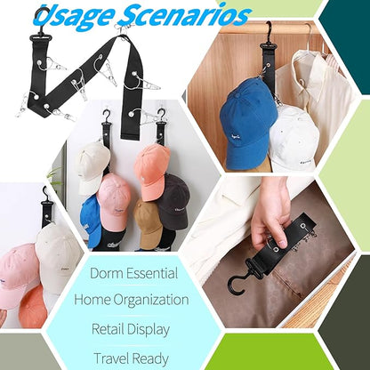 Hat Organizer Baseball Caps Rack Hangers 2PCS Door Hat Racks with 8 Stainless Steel Clips Cap Wall Holder Closet Storage Organizer Over Door Wall Caps Storage Hangers Black