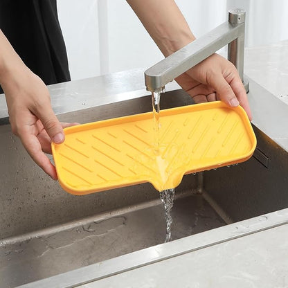 MicoYang Silicone Bathroom Soap Dishes with Drain Spout-Bathroom and Kitchen Sink Organizer,Sponge Holder,Dish Soap Tray,Perfect for Dispenser,Scrubber,Bottle,Cup on Sink or Counter-Yellow 12"×4"