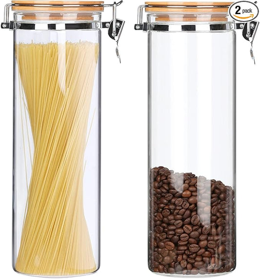 KKC HOME ACCENTS Sealed Glass Spaghetti Storage Containers,Pasta Jars with Airtight Lids,Tall Spaghetti Noodle Holder Containers, Pasta Canisters,Glass Storage Jars with Hinged Lids,68 Floz