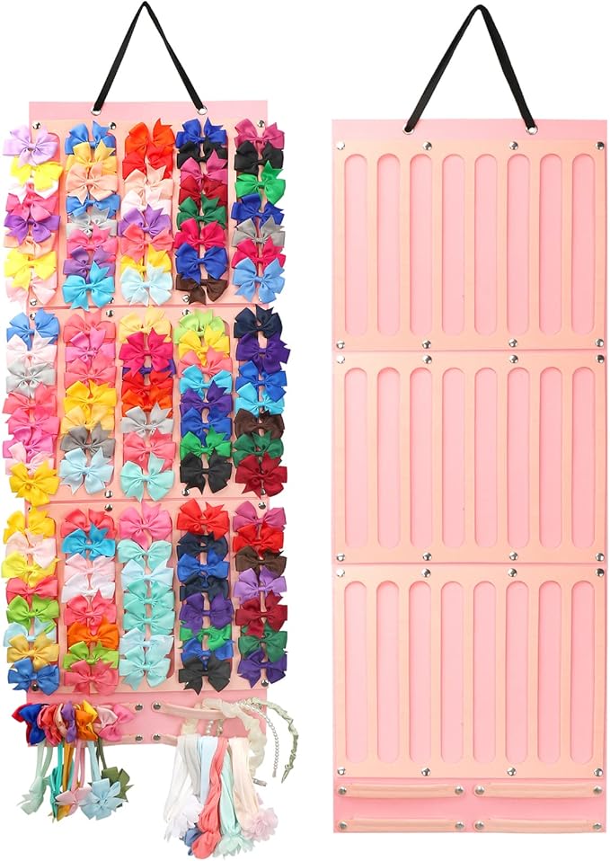Hair Bows Holder & Organizer w/Extra Large Capacity, Head Bows Hanger, 27 Ribbons, Baby Hair Accessory Storage Display with Sturdy Rope, Wall Hanging for Girl Room