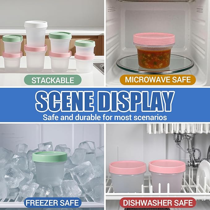 6 Pack 3.4oz Food Storage Containers, Plastic Containers with Twist Top Lid, Reusable Dishwasher Freezer Safe Airtight, Takeout Container - Ideal for Soup and More