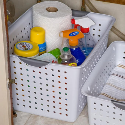 Sterilite Deep Ultra Basket, Closet Organizer Bin, Cabinets, Pantry, Shelving and Countertop Space Open Container, White, 18-Pack