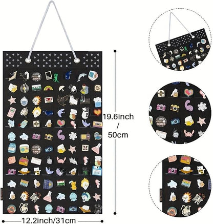PACMAXI Hanging Brooch Pin Organizer, Display Pins Storage Case, Brooch Collection Storage Holder, Holds Up to 96 Pins.(Not Include Any Accessories) (Head Triangle Hole-Black, Small)