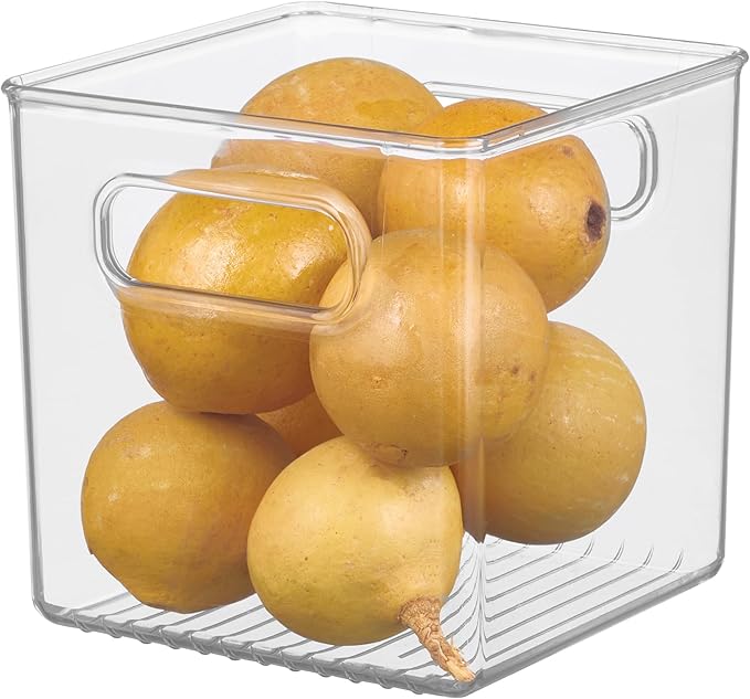 iDesign Recycled Plastic Pantry and Kitchen Storage, Freezer and Fridge Organizer Bin with Easy Grip Handles – 6” x 6” x 6”, Clear