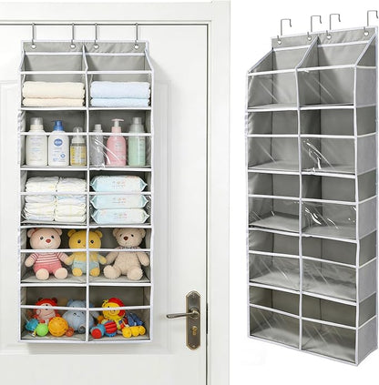 Widousy Heavy Duty Over The Door Organizer, 5-Tier Extra Large Behind Door Storage with 10 Big Front & 10 Mesh Pockets, 80lb Weight Capacity, Hanging Storage for Toys, Diapers, Shoes, Clothes