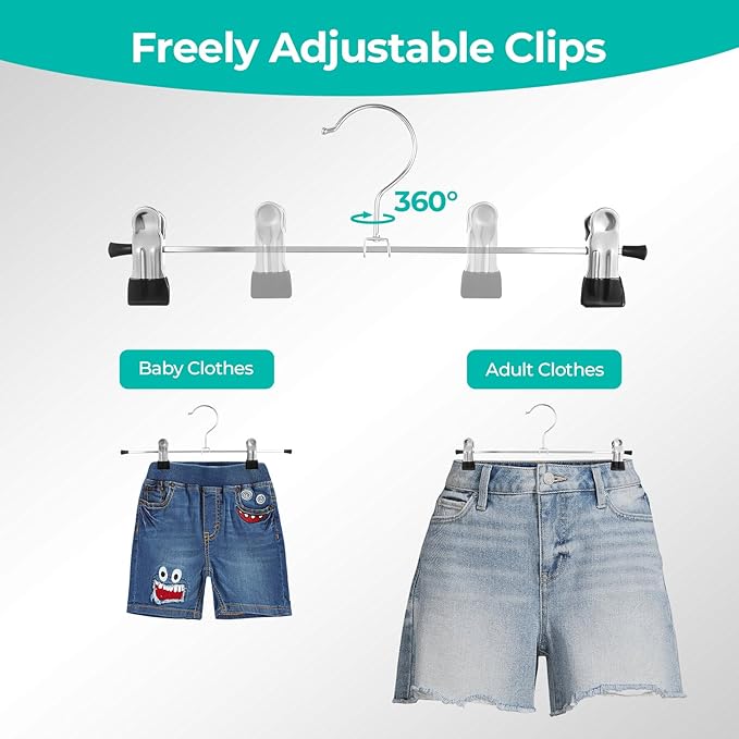 GoodtoU Pants Hangers 50 Pack - Pant Skirt Hangers with Clips, Metal Hanger with Clips for Skirt Shorts Trouser