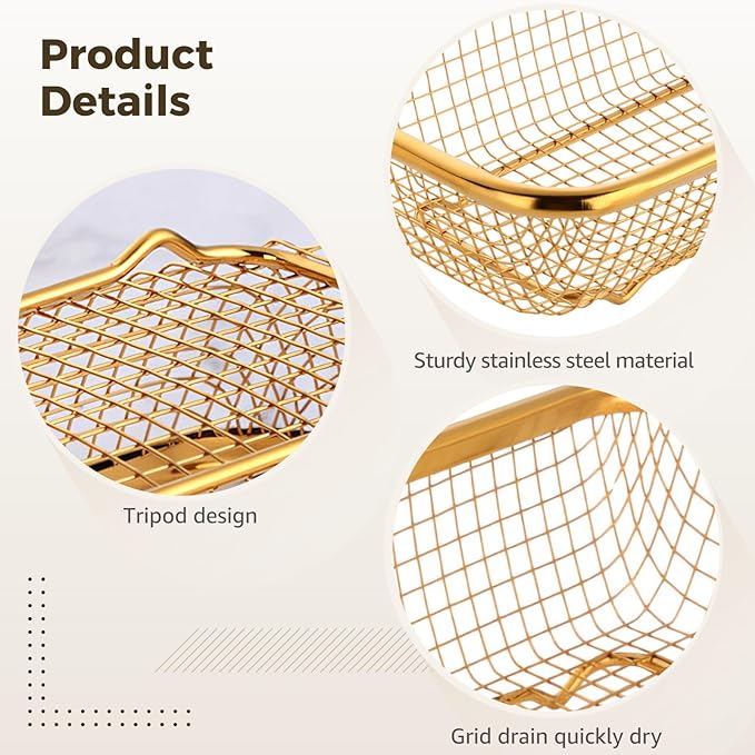 Golden Utensil Holder Wire Basket, 4 Pcs Stainless Steel Dishwasher Baskets, Gold Kitchen Organizers for Pantry, Drawer Bins, Stackable Wire Design, Rustproof Utensil Holder, 12.2×4.96×2.13inch