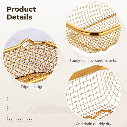 Golden Utensil Holder Wire Basket, 4 Pcs Stainless Steel Dishwasher Baskets, Gold Kitchen Organizers for Pantry, Drawer Bins, Stackable Wire Design, Rustproof Utensil Holder, 12.2×4.96×2.13inch