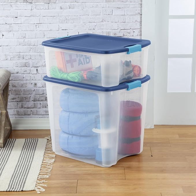 Sterilite 18-Pack Latch and Carry, Clear Plastic Storage Bins with Latching Lids and Full-Grip Handles, 12 Gallon