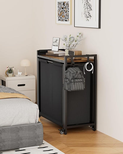 Laundry Hamper 2 Section: Laundry Sorter with Pull-Out Cart - Rolling Laundry Basket Organizer with Shelf and Wheels - Clothes Hamper for Laundry Room Bathroom Bedroom
