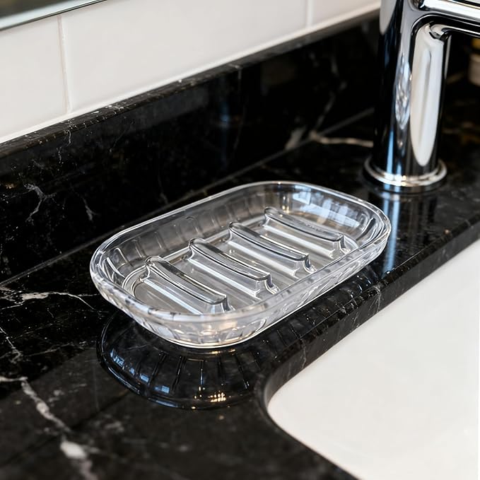 2 Pack Soap Dish Holder for Bar Soap, Bathroom Soap Dishes Bar Soap Holder Tray, Soap Dishes for Shower Bathroom, Kitchen Sink Soap Dish, Clear