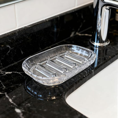 2 Pack Soap Dish Holder for Bar Soap, Bathroom Soap Dishes Bar Soap Holder Tray, Soap Dishes for Shower Bathroom, Kitchen Sink Soap Dish, Clear