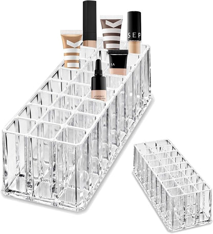 Acrylic Concealer Organizer 24 Space Deep Slot Storage Organization Refillable Container Display Case for Airbrush Creamy Coverage Tubes Sticks