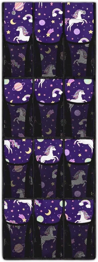 Lucky Horse Behind Door Organizer 12 Pockets Over The Door Shoe Organizer for Closet Rainbows Wall Hanging Storage Cookies Multi-Funtion Storage Bag