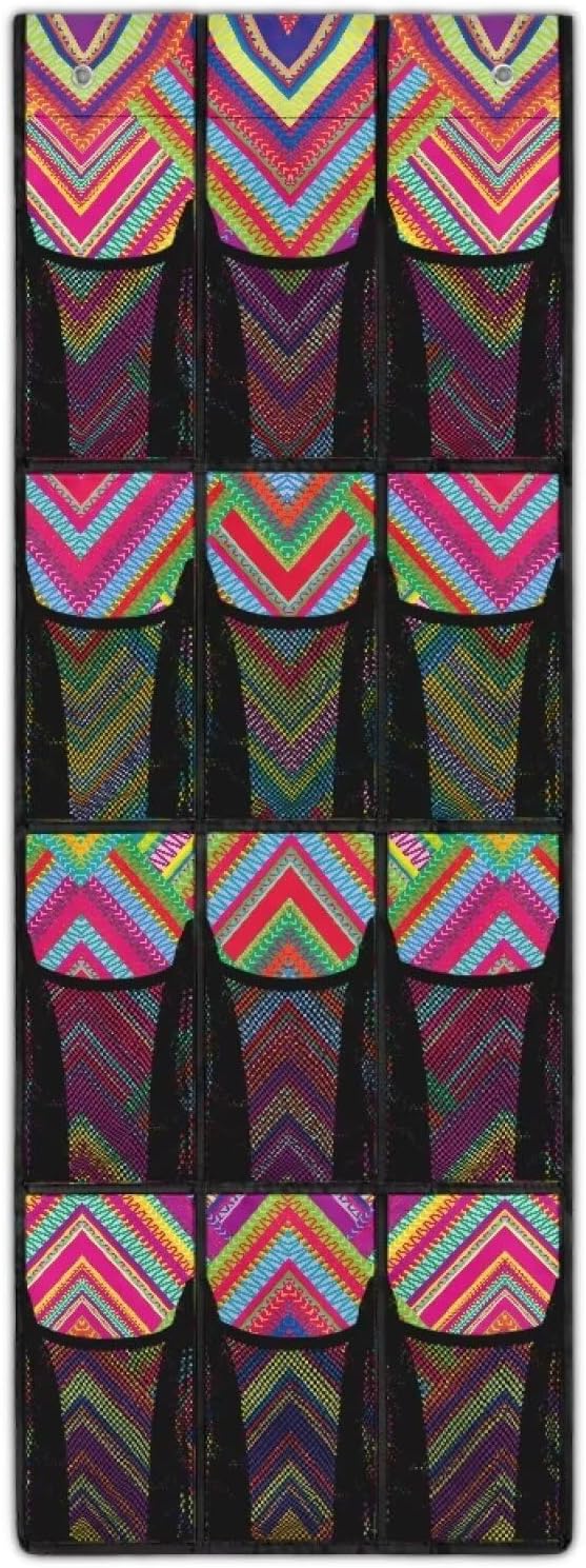 Geometric Door Hanging Shoe Organizer 12 Pockets Over The Door Closet Organizer Space Saving Striped Wall Hanging Storage for Office