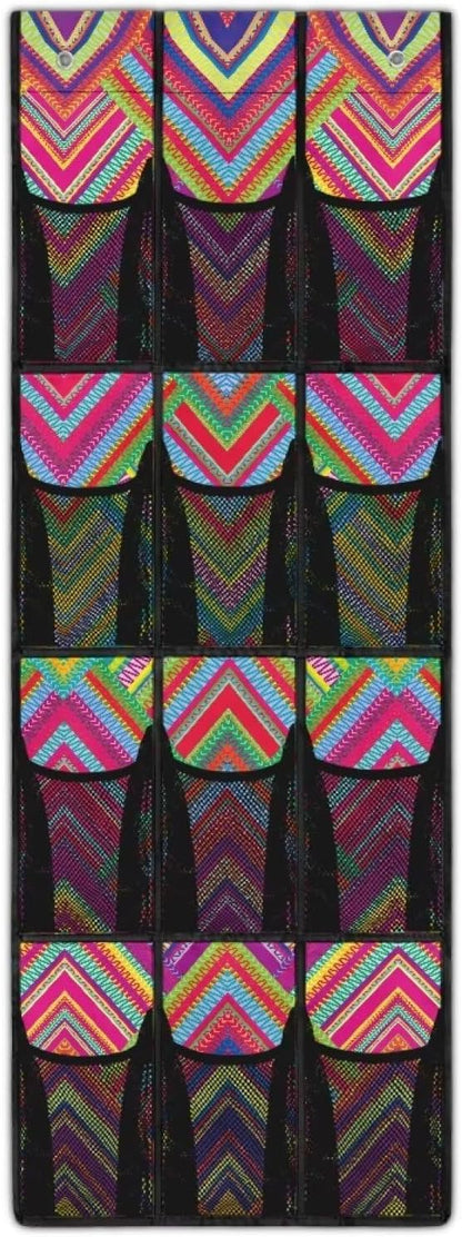 Geometric Door Hanging Shoe Organizer 12 Pockets Over The Door Closet Organizer Space Saving Striped Wall Hanging Storage for Office