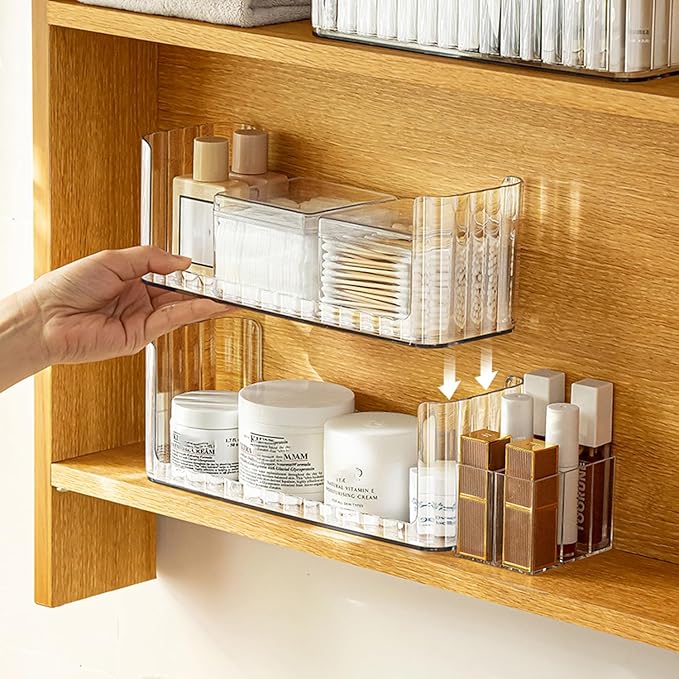 2-Tier Medicine Cabinet Shelves Organizer, Makeup Storage Holder Compartments, Shelf Trays for Bathroom Cabinet Wall, Counter, Vanity, Kitchen - Clear