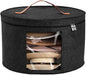 Hat Box, Travel Hat Storage Box, Foldable Space-saving Hats Boxes Organizer for Men & Women Storage, Stackable Hats Carrier Case for Round Brim, Cowboy, Panama, Tweed Caps - Black